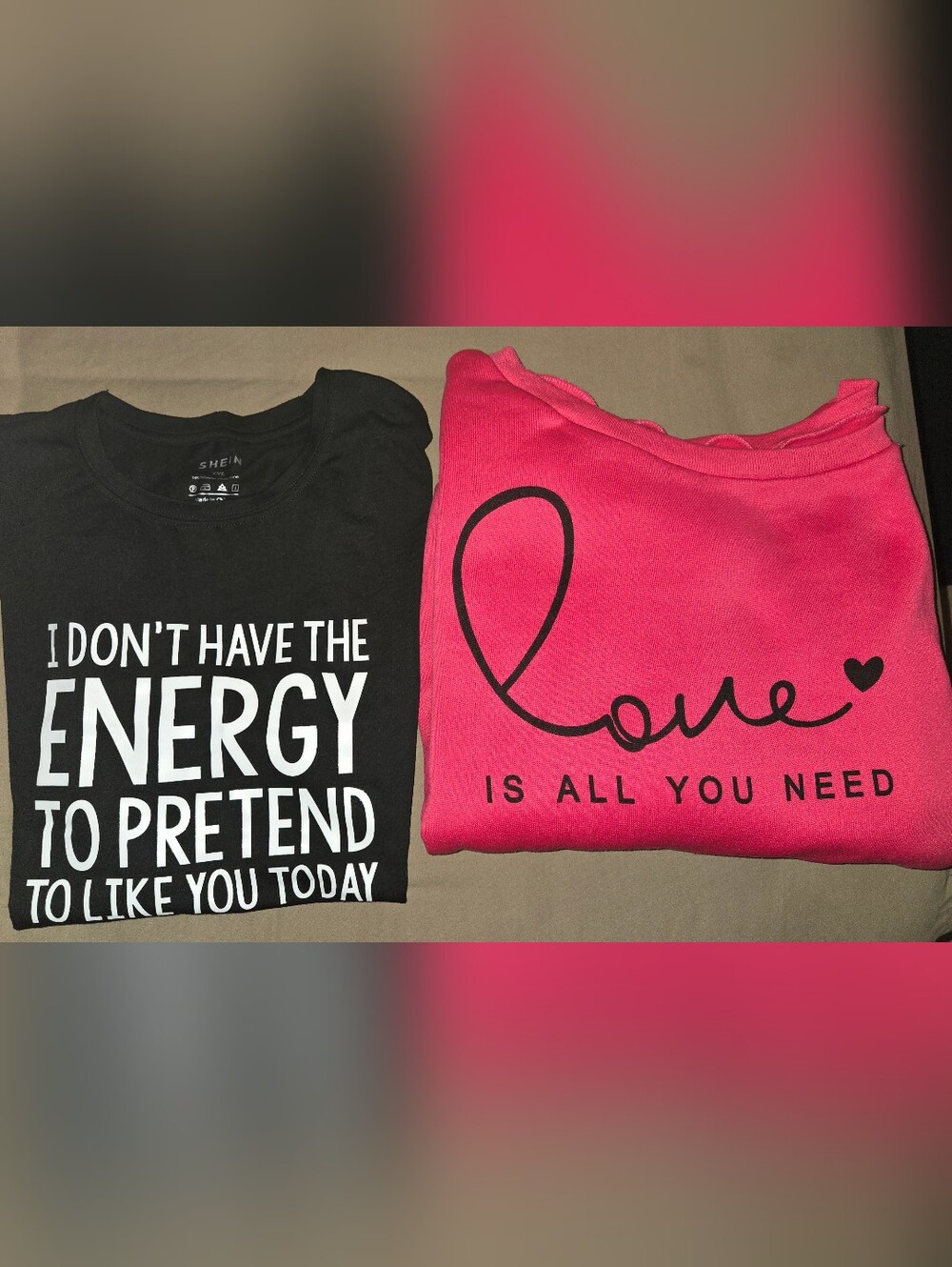 SHEIN Black Graphic Tee & SHEIN Hot Pink 'Love' Sweatshirt